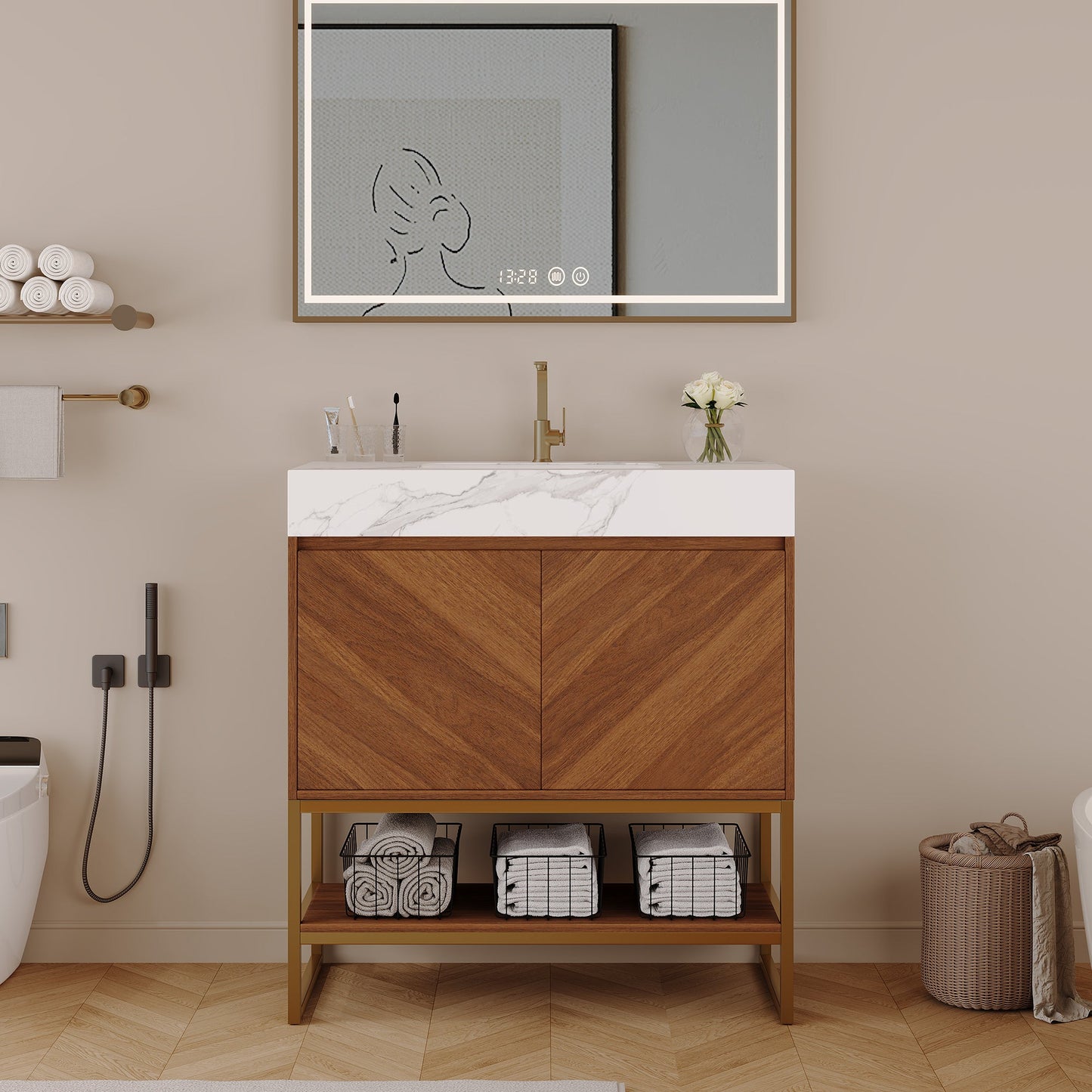29.9" Modern Free-standing Bathroom Vanity with Ceramic Sink