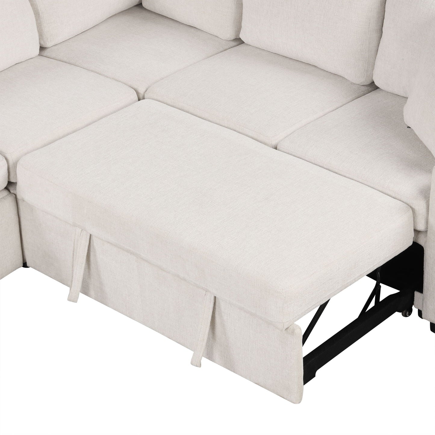 Modern U-Shaped Sectional Sofa Convertible Pull-Out Sofa Bed With USB Ports And Cup Holders