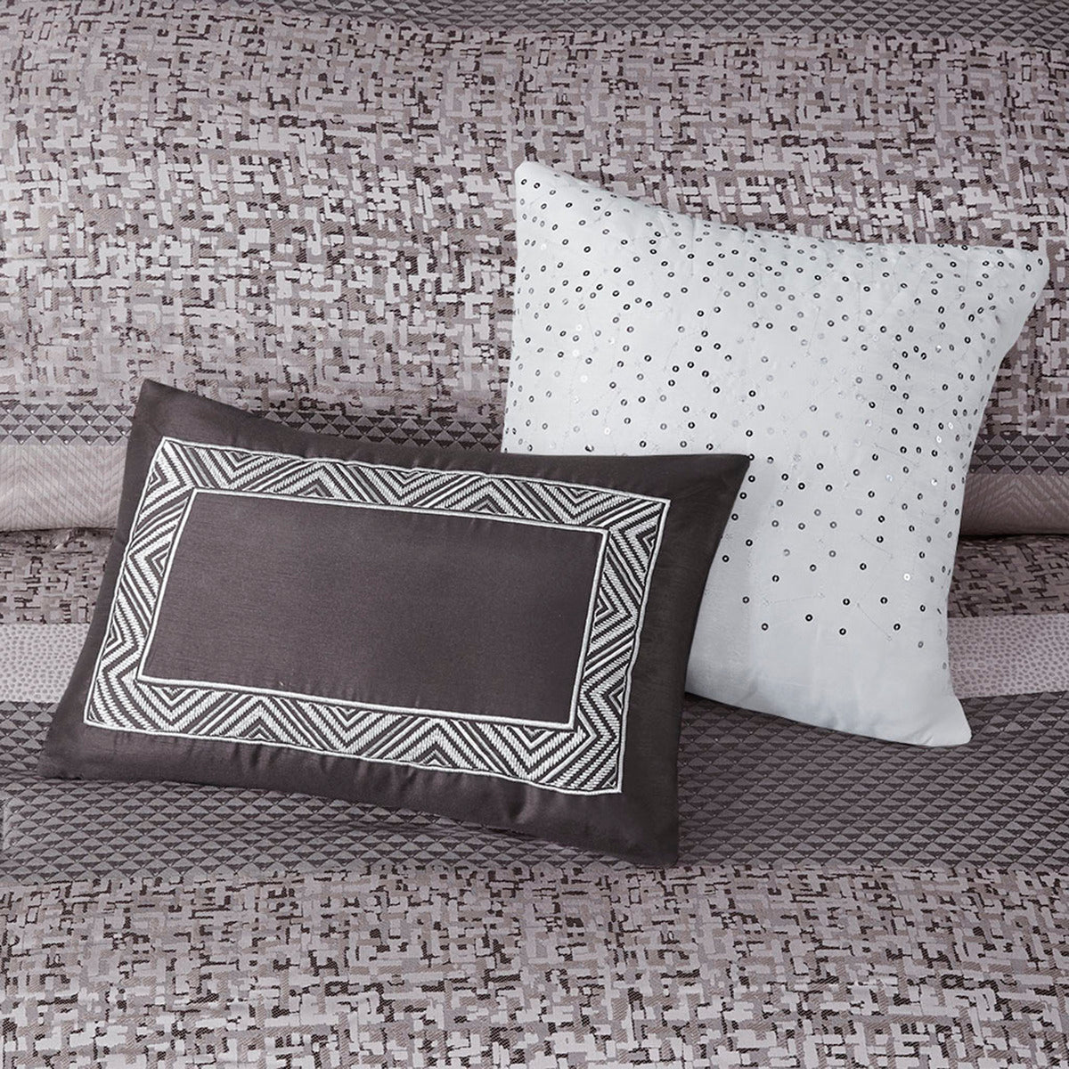 7 Piece Jacquard Comforter Set Grey Taupe King