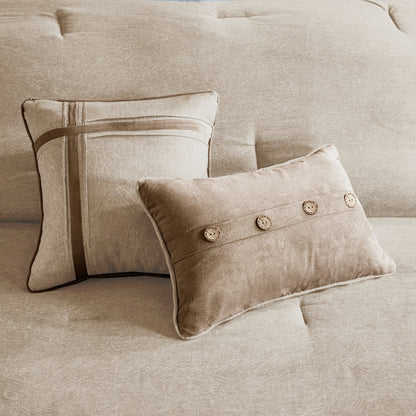 7 Piece Faux Suede Comforter Set Tan Queen