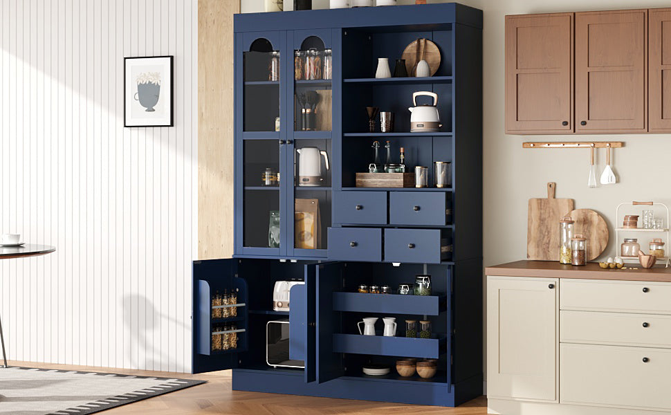 TOPMAX Freestanding Buffet With Hutch - Tall Kitchen Pantry Cabinet