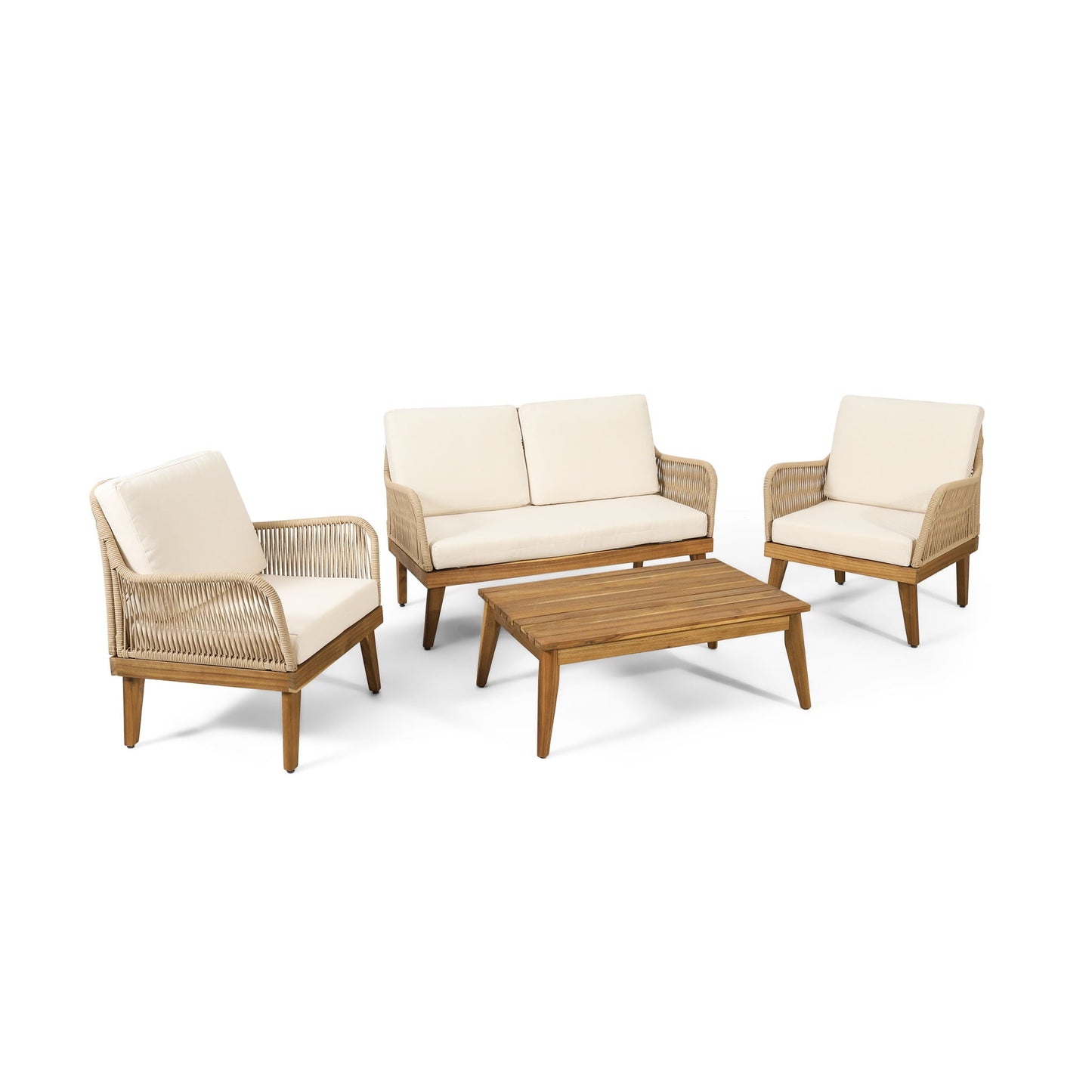 Hueber Outdoor And Rope 4 Seater Chat Set With Cushions - Teak