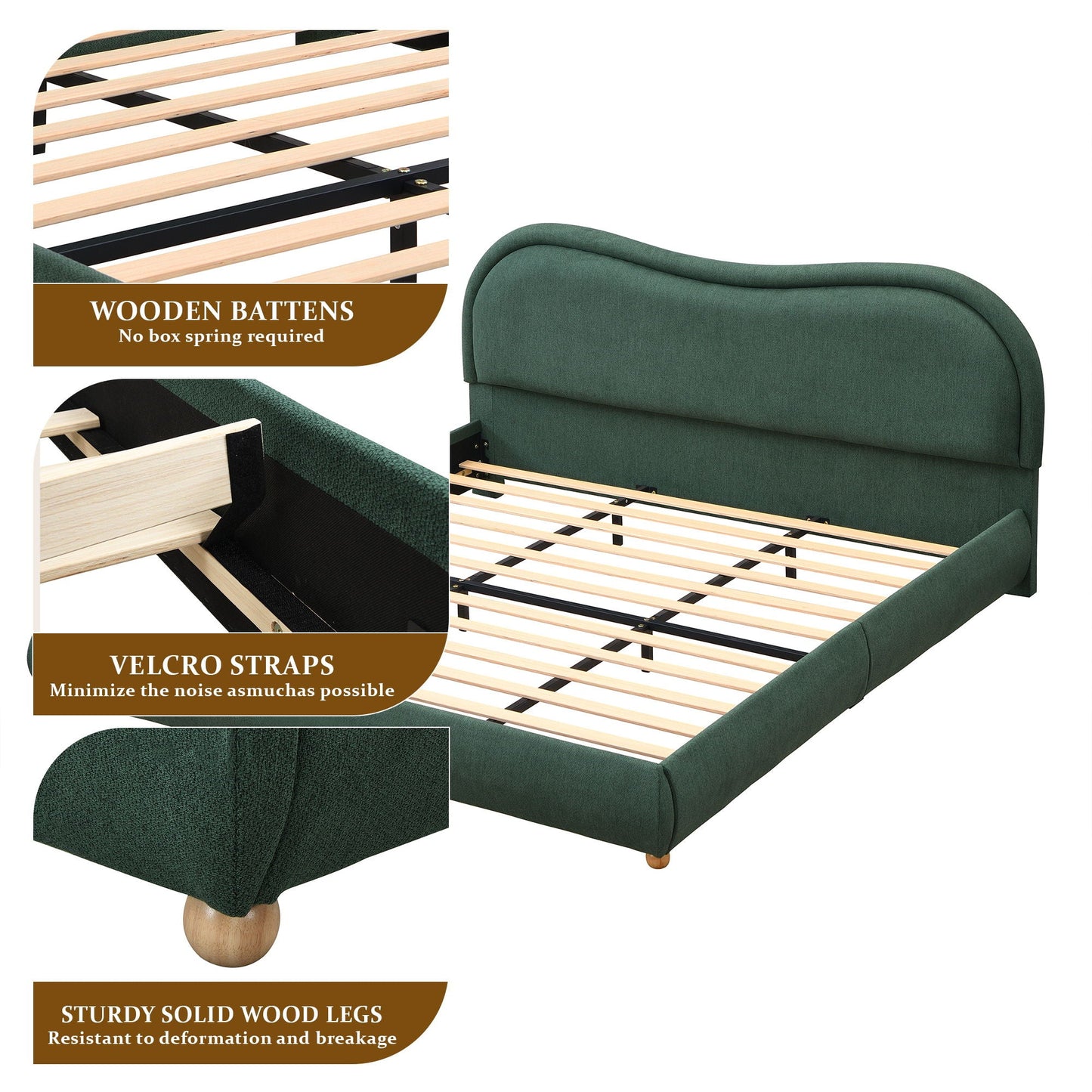 Upholstered Platform Bed Frame With Curved Headboard