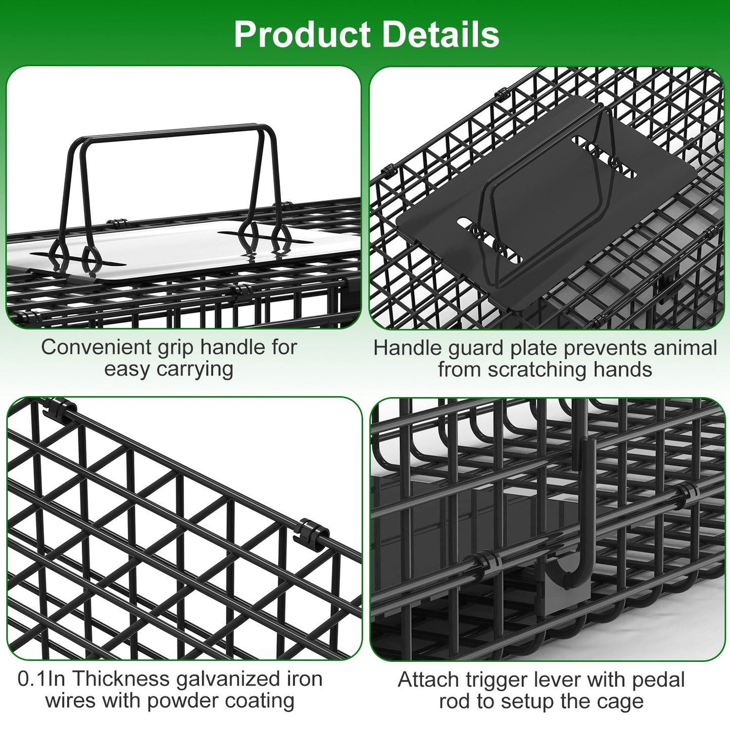 26in Single Door Live Animal Cage Trap For Animals Under 5LBS Easy To Setup Humane Galvanized Iron Trap Cage For Small Cats Rabbits Squirrels Moles Ch