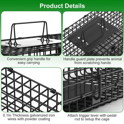 26in Single Door Live Animal Cage Trap For Animals Under 5LBS Easy To Setup Humane Galvanized Iron Trap Cage For Small Cats Rabbits Squirrels Moles Ch