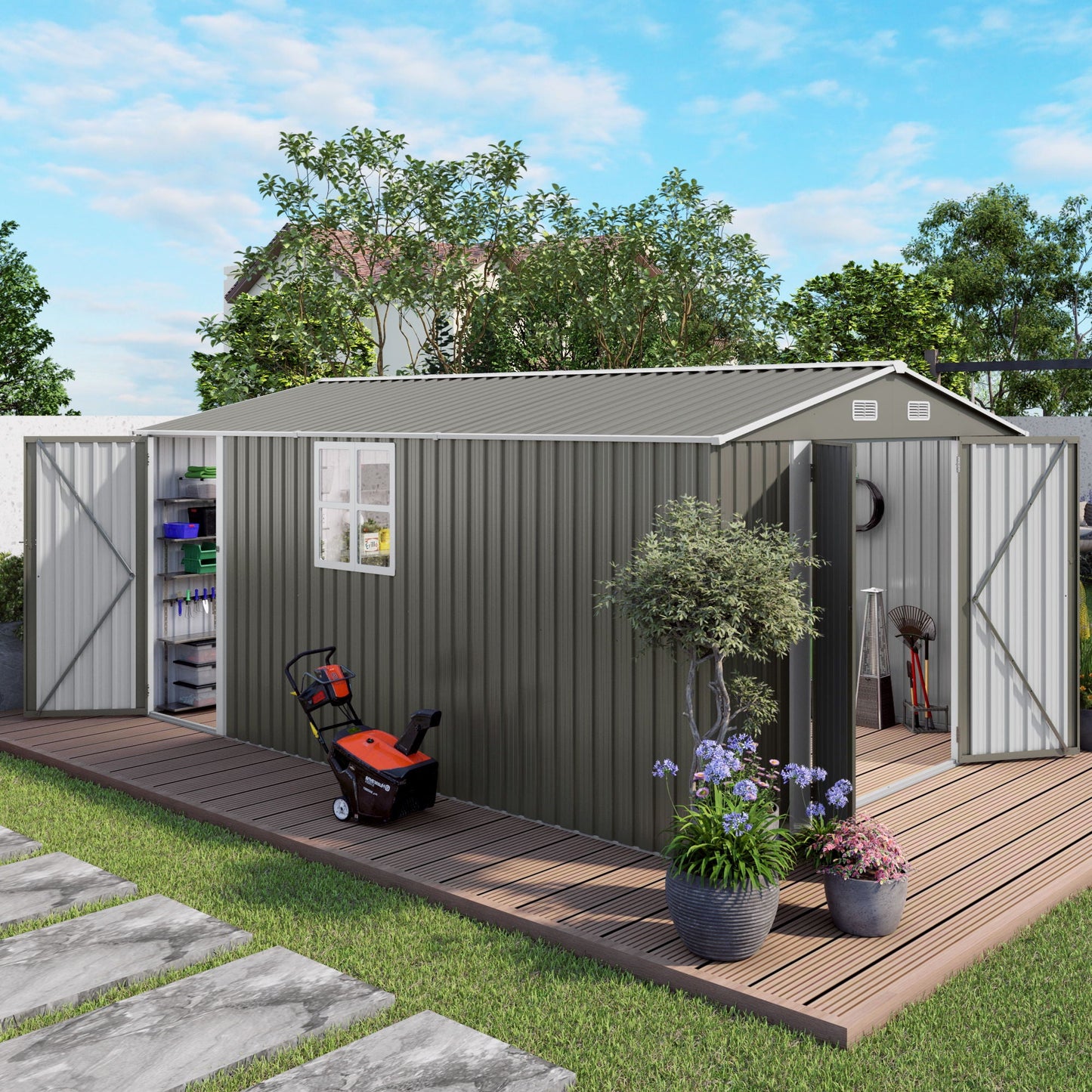 Outdoor Storage Shed With Lockable Doors
