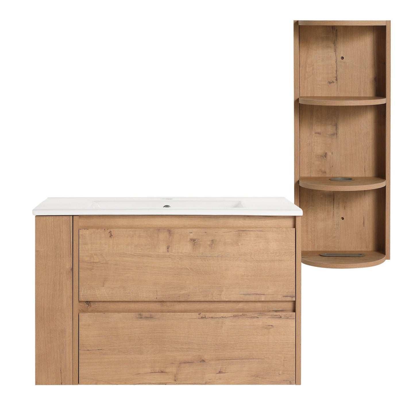 Modern Wall Mounted Bathroom Vanity with Ceramic Sink and Storage Rack