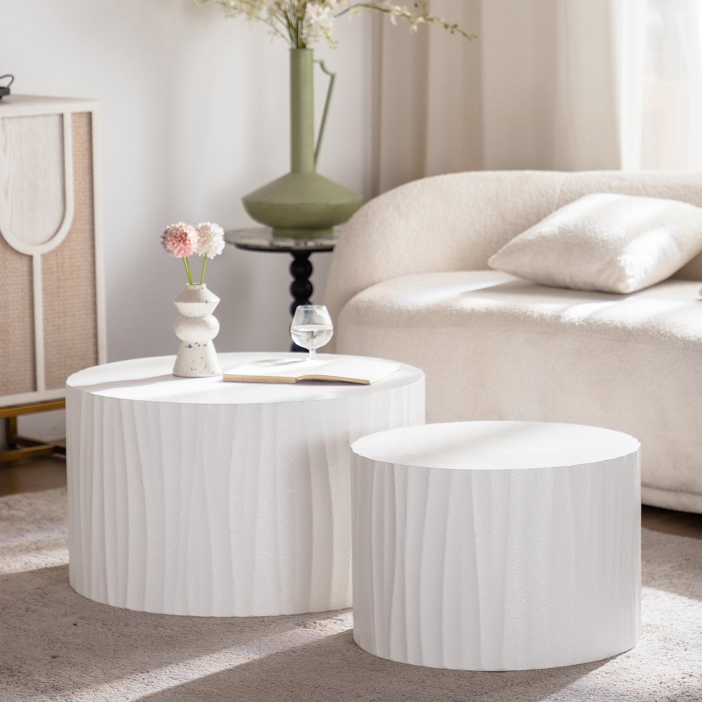 Nesting Coffee Table Set of 2 Round Wooden Tables