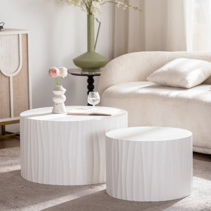 Nesting Coffee Table Set of 2 Round Wooden Tables