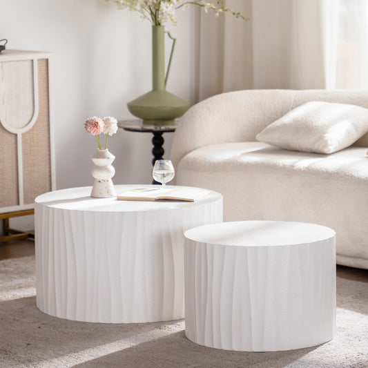 Nesting Coffee Table Set of 2 Round Wooden Tables