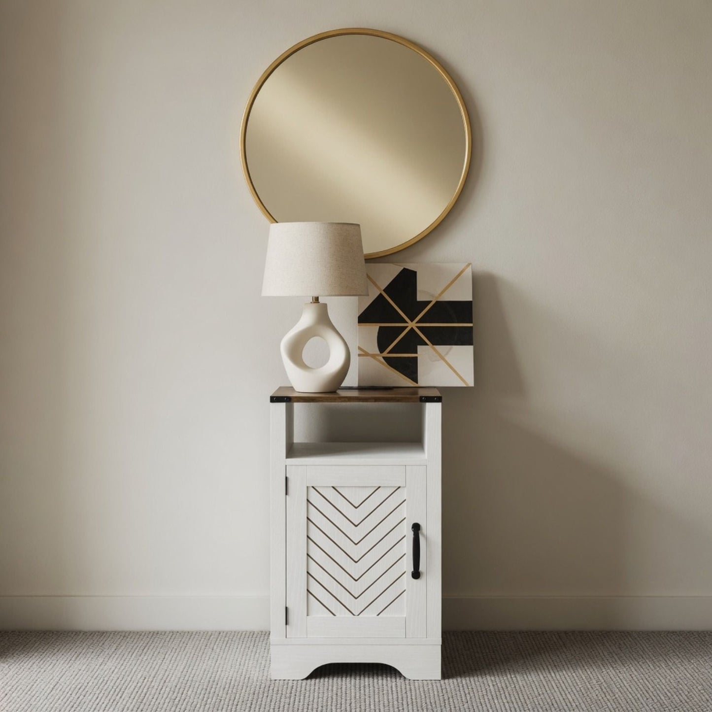 Farmhouse Nightstand With Charging Station & Storage