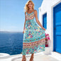 Women's Bohemian Spaghetti Strap Dress Printed Vacation Beach Maxi Dress