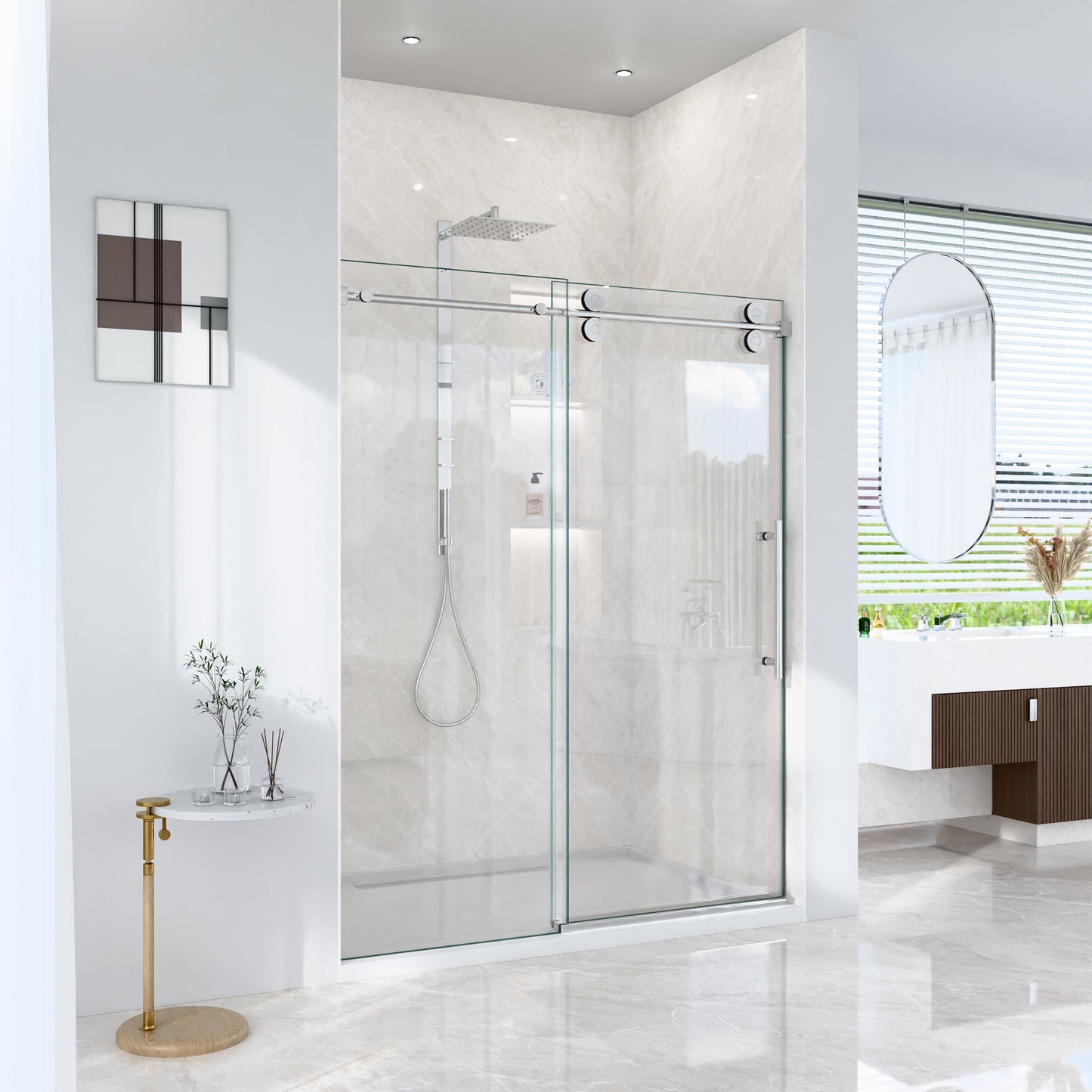 44"-48"W x 76"H Frameless Single Sliding Shower Door