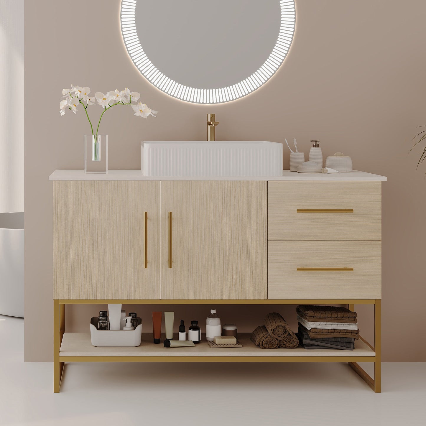 47.2" Modern Bathroom Vanity With Ceramic Vessel Sink
