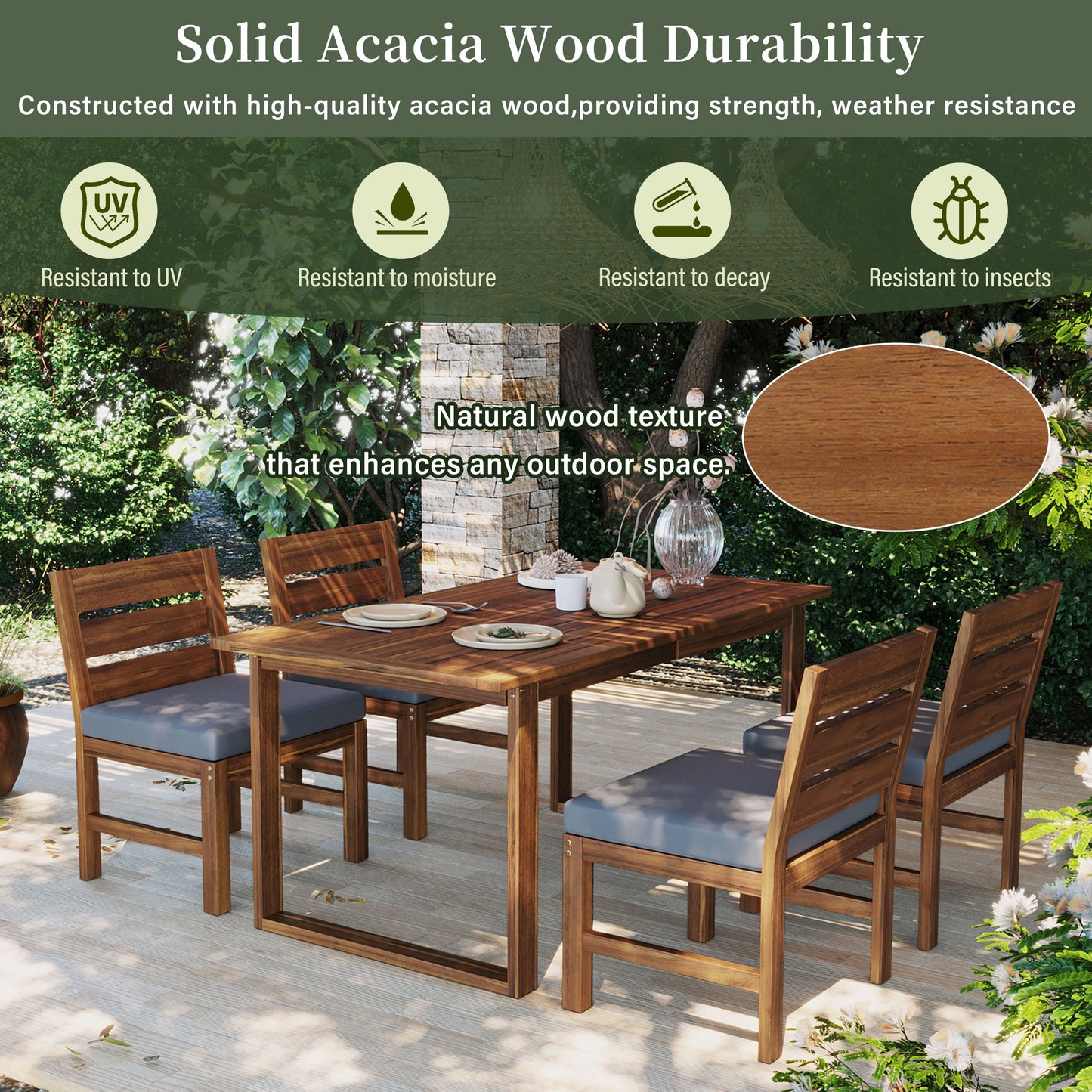 U_STYLE Farmhouse 5-Piece Outdoor Patio Dining Set with Adjustable Legs