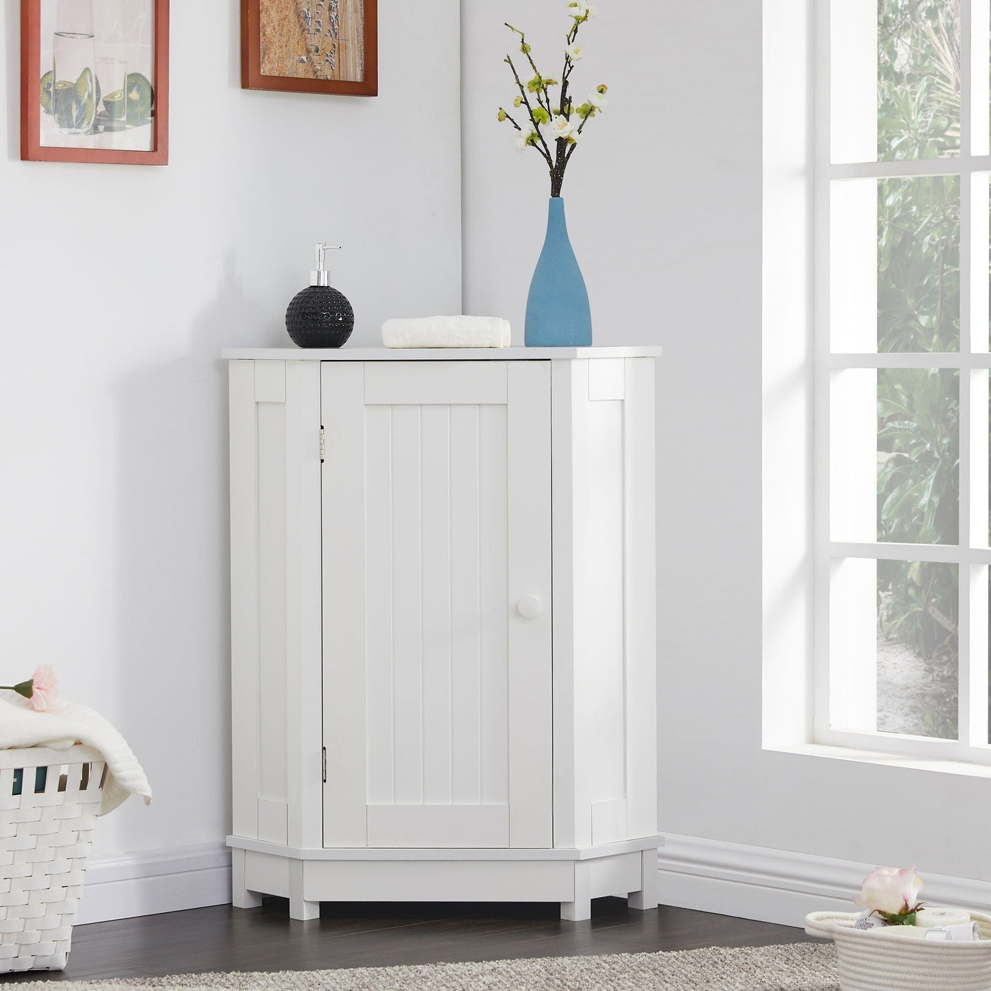 Bathroom Cabinet Triangle Corner Storage Cabinet With Adjustable Shelf Modern Style
