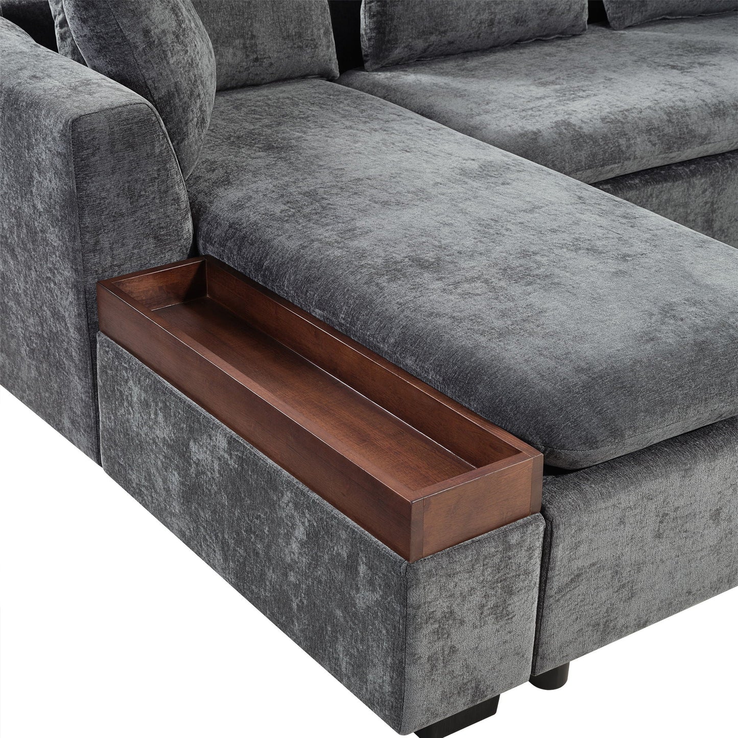 Modern L Shaped Sectional Sofa With Upholstery And Wooden Storage