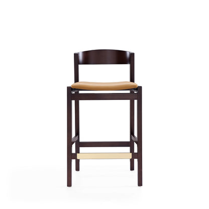 Klismos Wood Upholstered Counter Stool in Camel