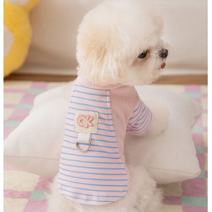 Cute Striped Dog Shirts With Belt Loops, Soft Knitted Pet Clothes For Puppies And Cats, Fashionable Puppy Clothing