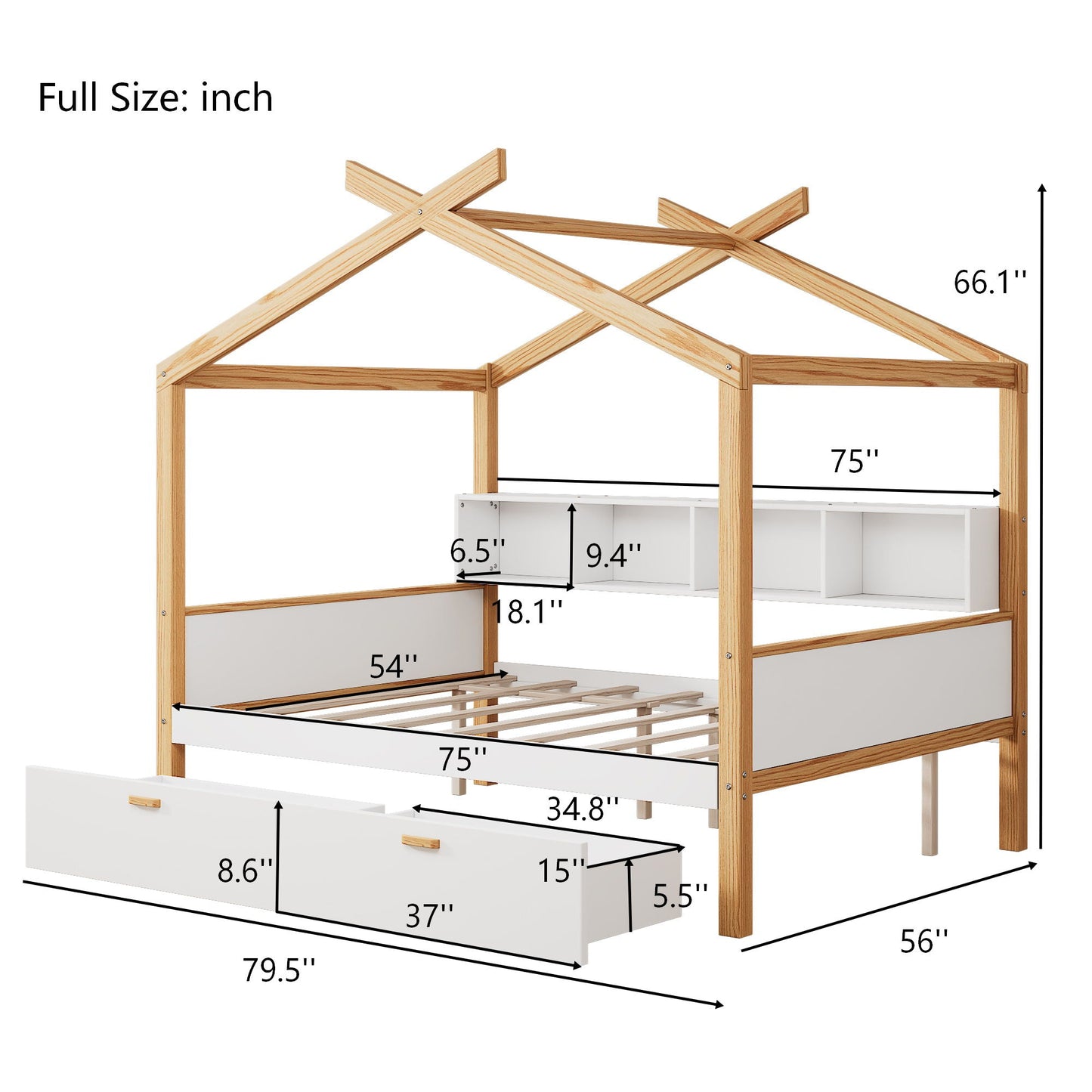 House Bed With Bookshelf Storage