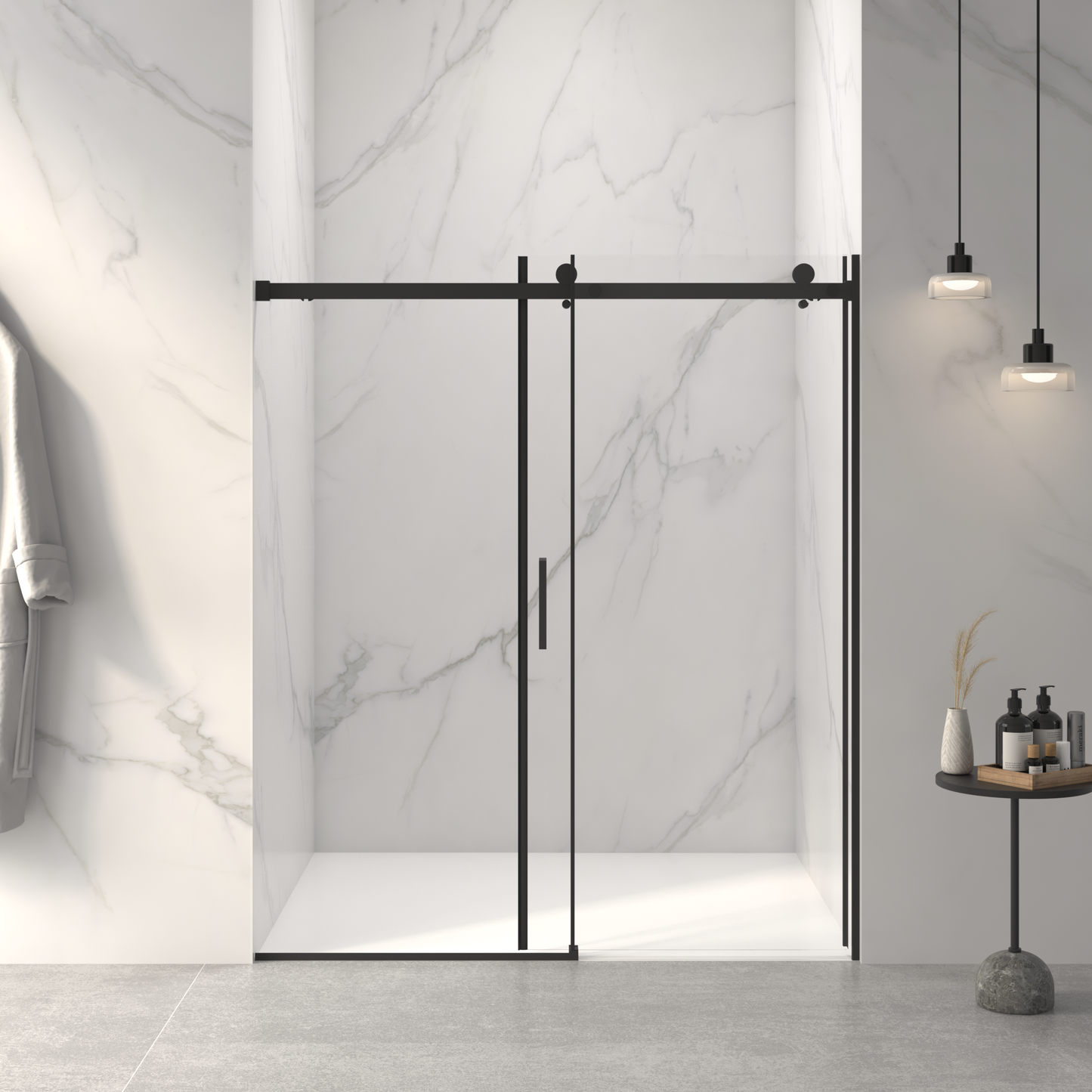 Frameless Sliding Shower Door - 5/16" Thick Tempered Glass