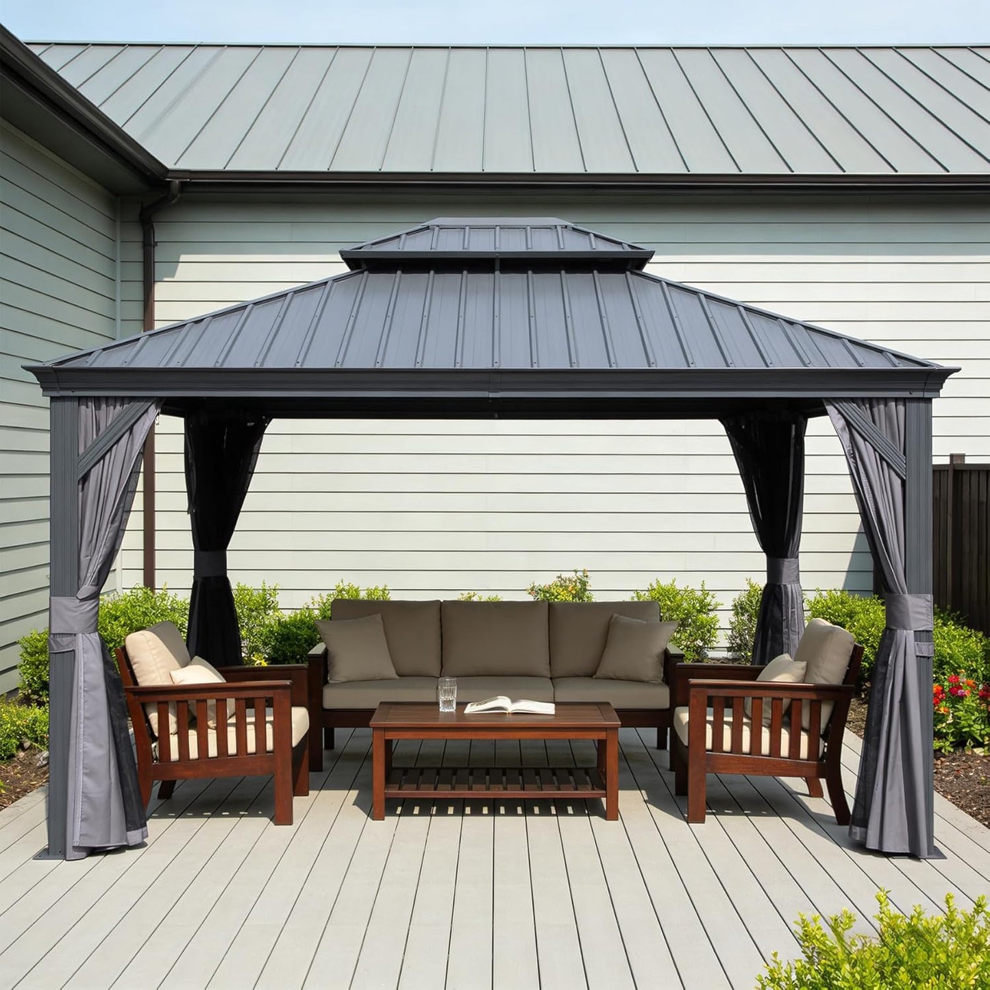 11x13FT Outdoor Gazebo with Galvanized Steel Double Roof