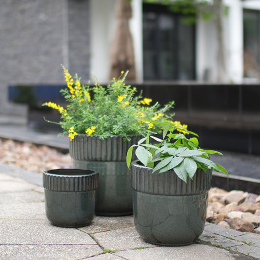 Handmade Ceramic Planter Set of 3, 15/12/9 Inch Diameter, Dark