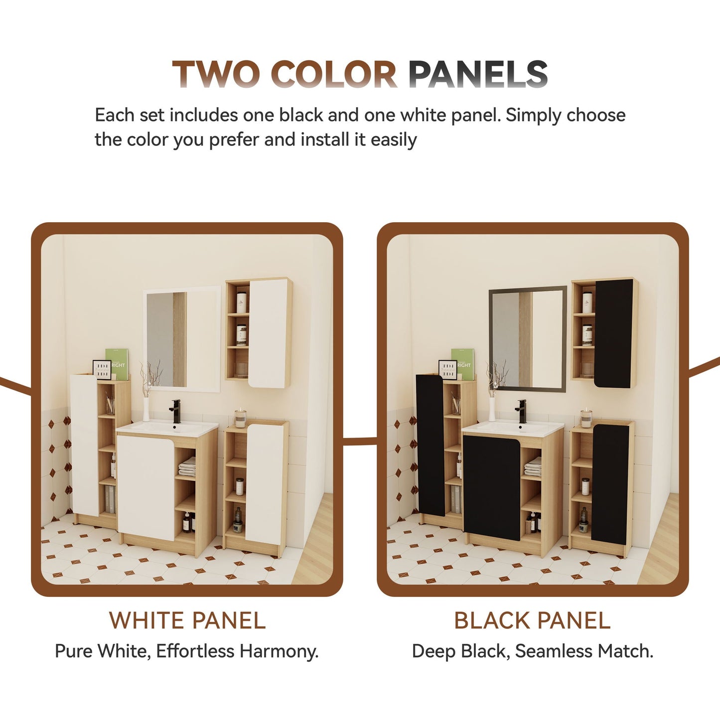 4 Piece Bathroom Vanity Set With Sink, Vanity Combo With Storage Cabinets - Black / Light Oak / White