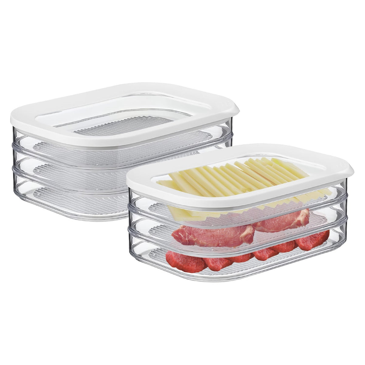 2Pcs Deli Meat Container With Lid for Fridge Stackable Bacon Container Clear Food Storage Box with Lid Meal Prep Container for Lunch Meat Salami Cold