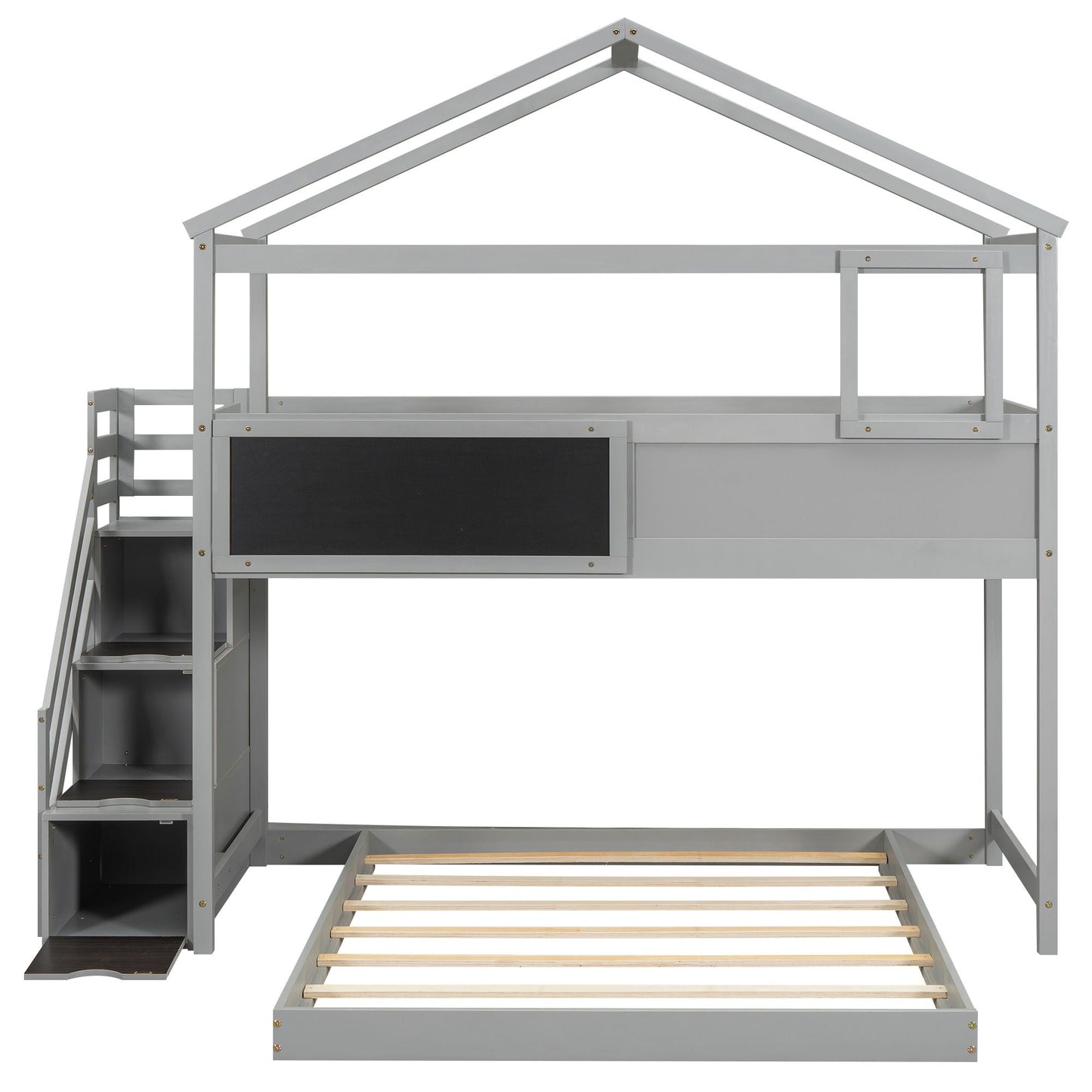 House Style Bunk Bed With Storage Staircase And board