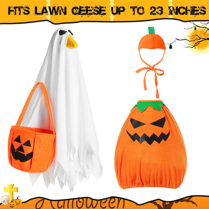 Halloween Fall Porch Goose Outfit, 23in Lawn Goose Cloth Halloween Ghost Pumpkin Costume For Lawn Goose, Patio Yard Art Geese Decor, Thanksgiving Fall Themes Seasonal Accessory