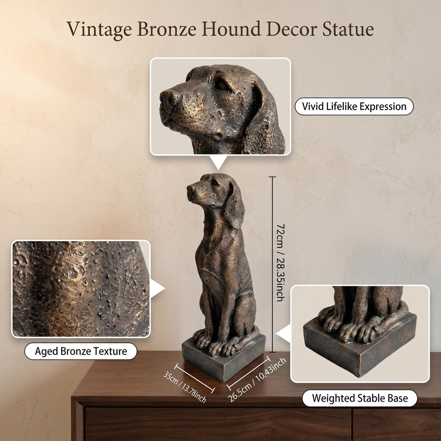 Vintage Bronze Sitting Hound Dog Statue