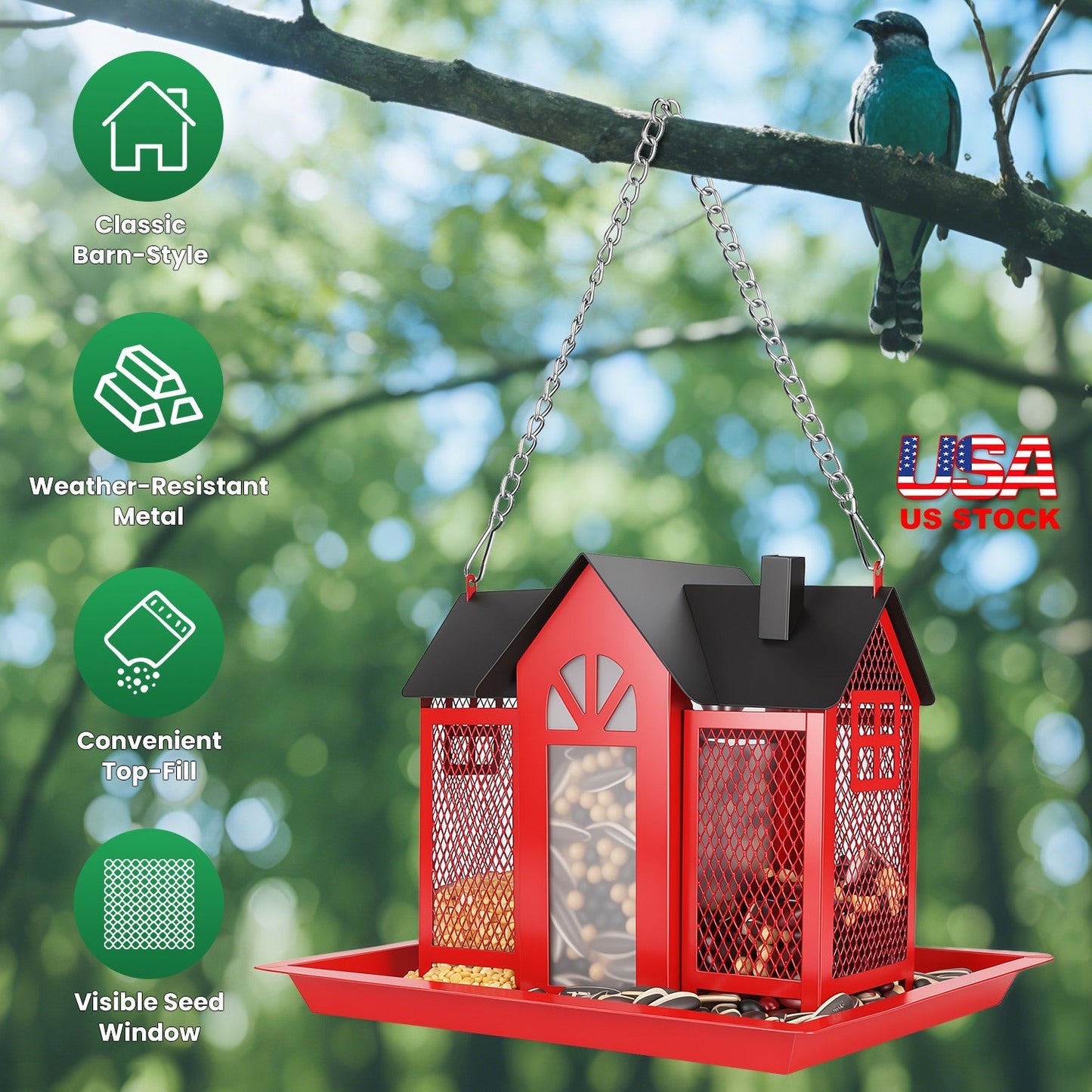Barn Bird Feeder with Lift Top Lid and Viewing Window