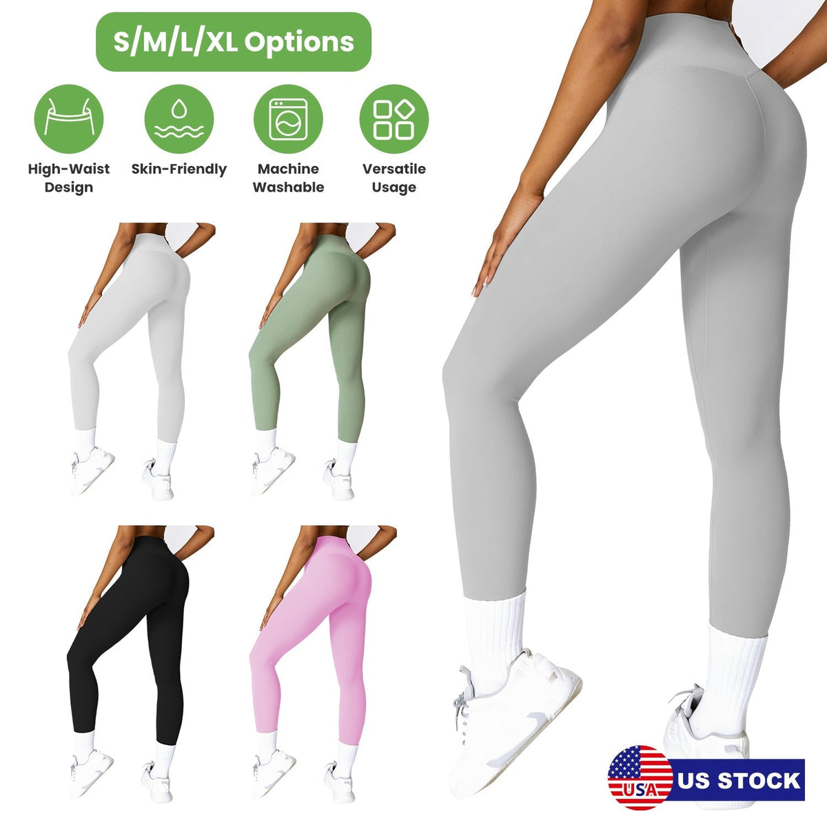 Women\'s High Waist Workout Leggings Tummy Control Compression Yoga Tight Pants Gym Pants Athletic Running Leggings with 25In Inseam No Front Seam
