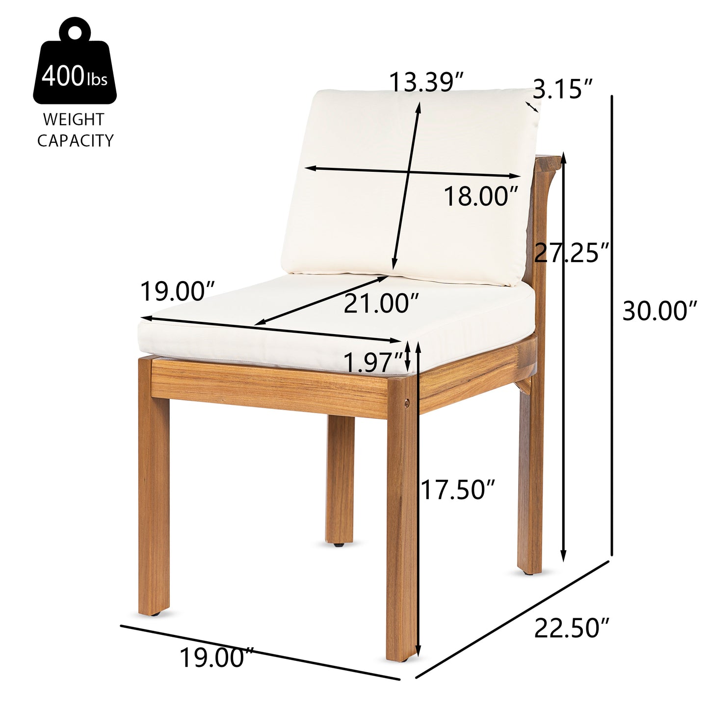 Acacia Wood Outdoor Dining Chair (Set of 2), Teak Finish Wood +