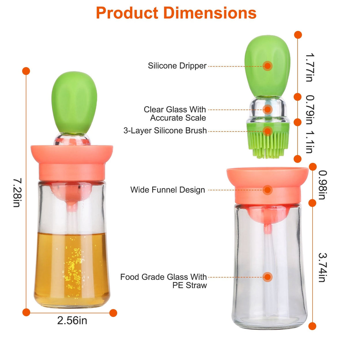 Oil Dispenser Bottle 2 In 1 Cooking Glass Olive Oil Dispenser Silicone Dropper with Silicone Brush Dropper Measuring Container for Kitchen Baking BBQ