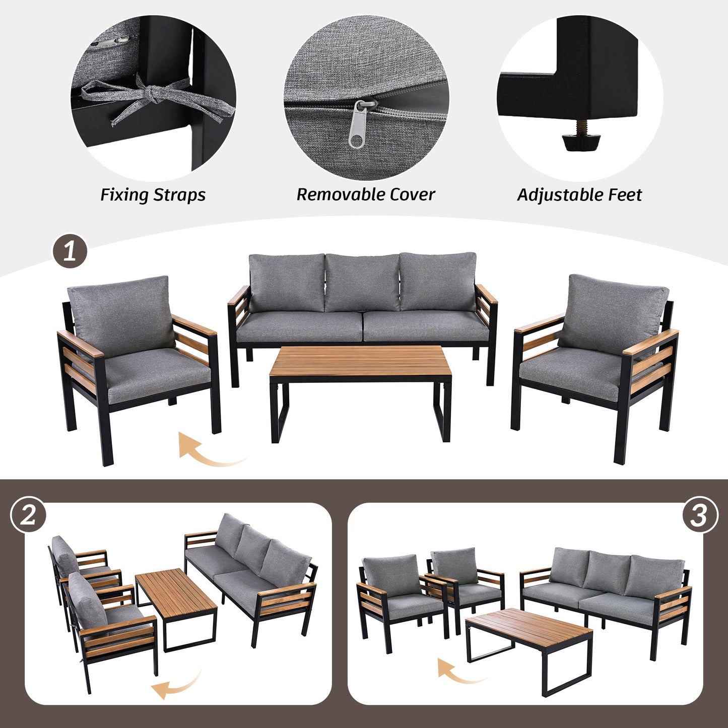 GO 4-Piece Outdoor Furniture Sofa Set for 5 People