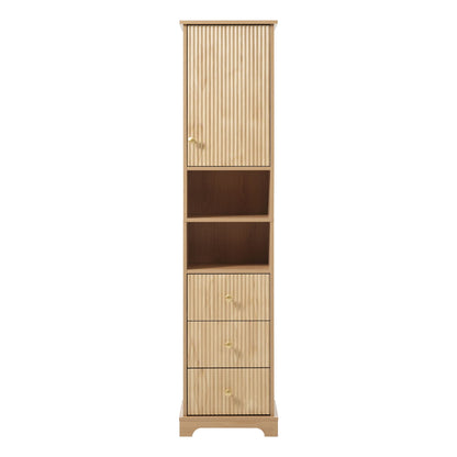 Tall Bathroom Cabinet With 1 Door, 3 Drawers, Open Storage - Wood