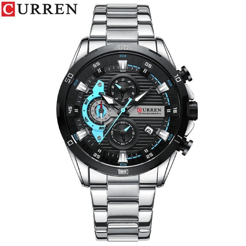 Mens Six-Hand Steel-Strap Motorcycle Watch