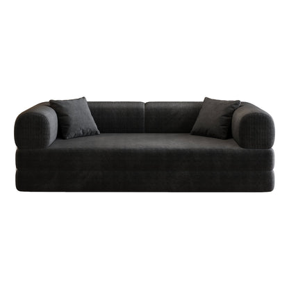 78.8' Compression Sofa,Convertible Floor Sofa Bed-with Pillow Back Support Armrest,Comfy Futon Couch Sleeper Bed,Loveseats Boneless Modular Sectional Sofa,Corduroy fabric,for Living Room,Bedroom,Black