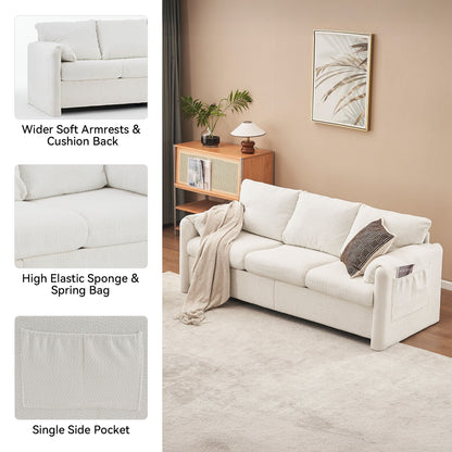 Modern 3 Seater Sofa Chenille Couch Plush Triple Seater Sofa With High Density Foam Cushions, Deep Seat Living Room Couch For Family Room, Apartment & Home Theater - Ivory White
