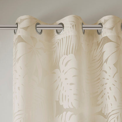 Palm Leaf Burnout Sheer Window Curtain 50x95 Natural