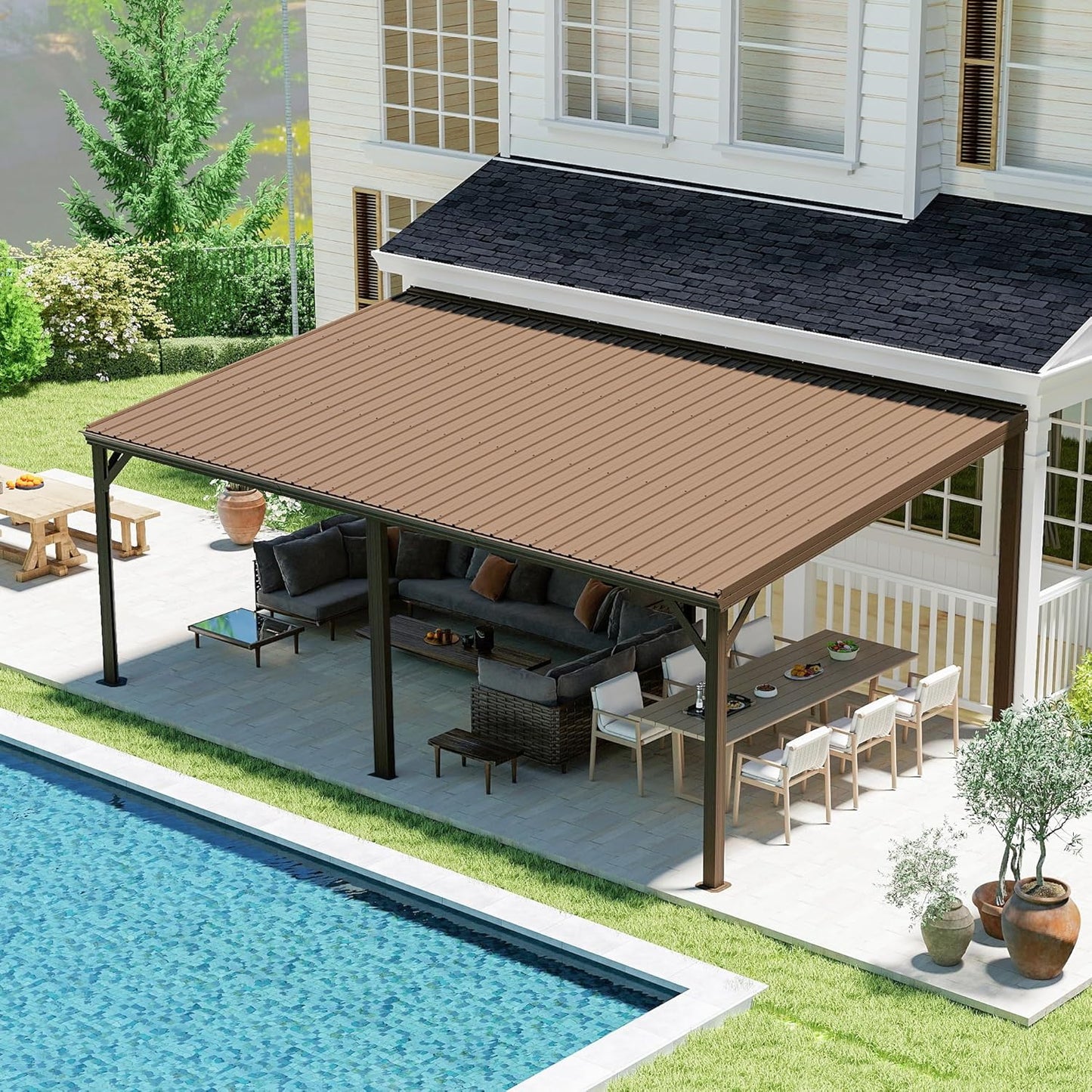 12x20FT Lean To Gazebo with Steel Roof