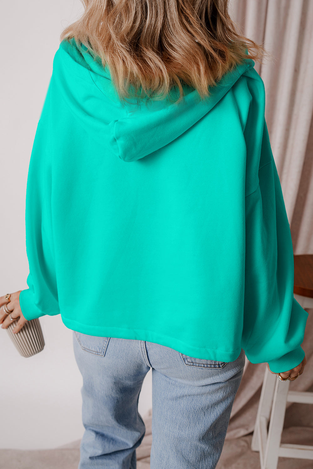 Kate Fleece Lined Half Zipper Kangaroo Pockets Loose Hoodie