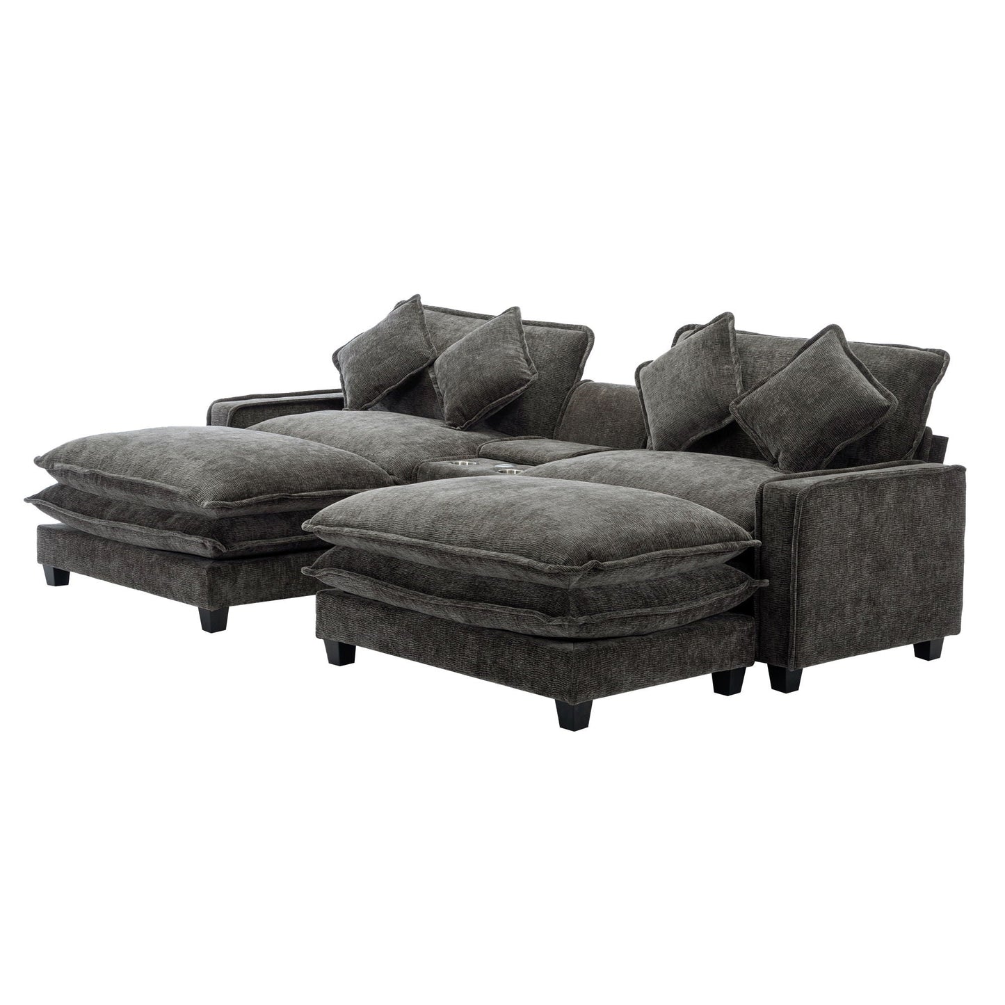Modern Sectional Sofa With Removable Ottomans, USB Ports