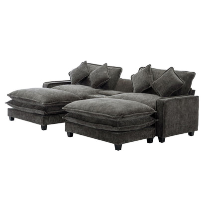 Modern Sectional Sofa With Removable Ottomans, USB Ports