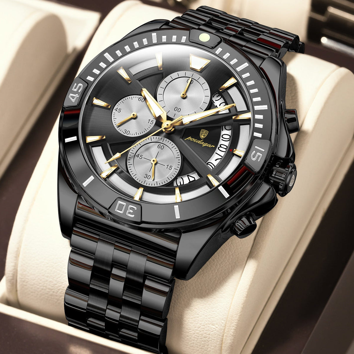 Multifunctional Dual-button Butterfly-clasp Waterproof Mens Watch