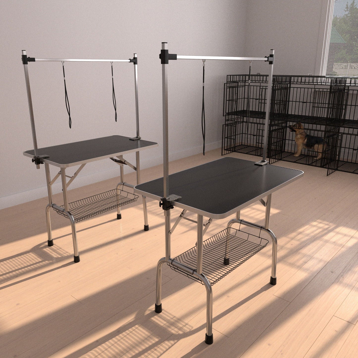 Professional Dog Pet Grooming Table Adjustable Heavy Duty Portable With Arm & Noose & Mesh Tray - Black