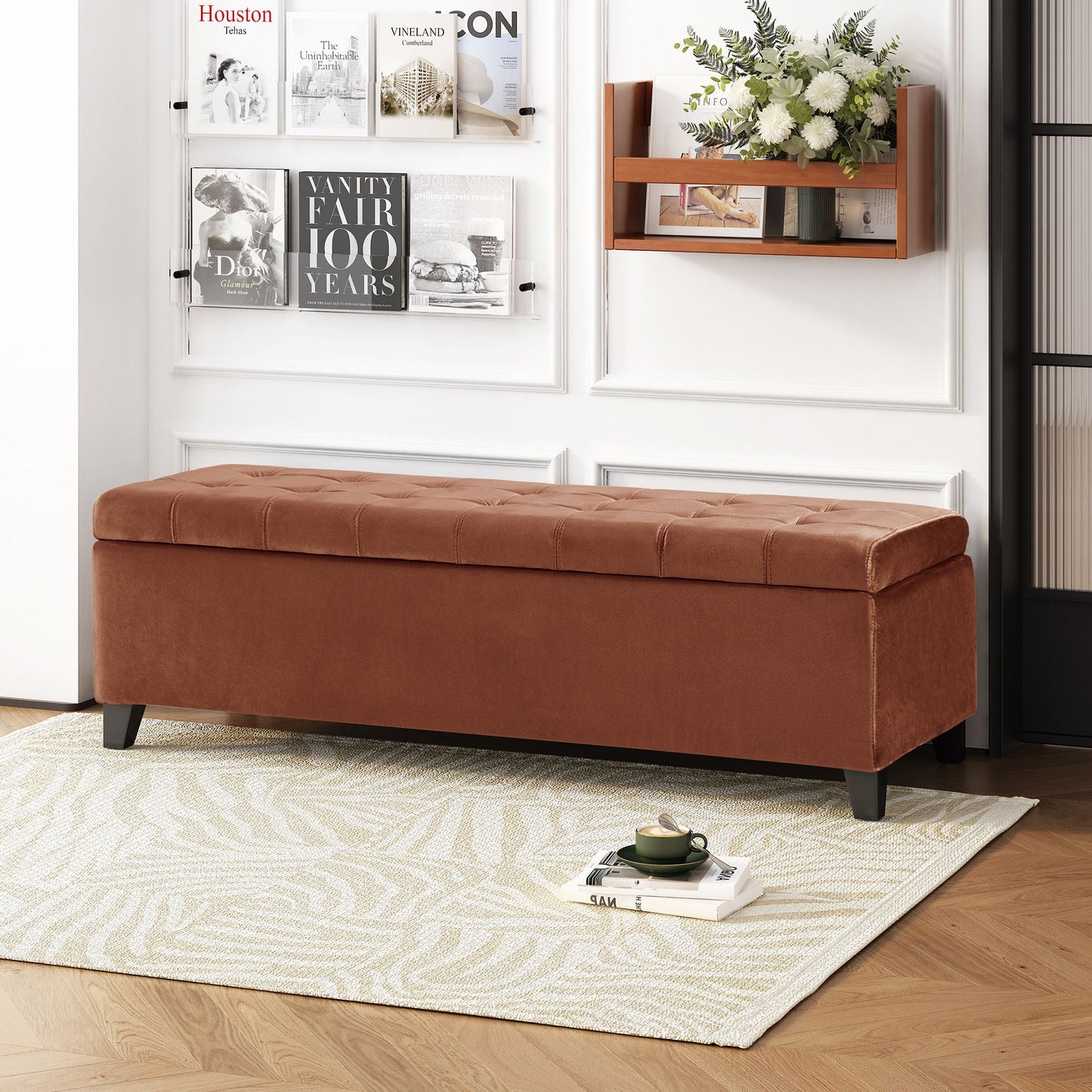 Wendover Elegant Tufted Storage Bench With Lift-Up Top And Birch Wood Legs