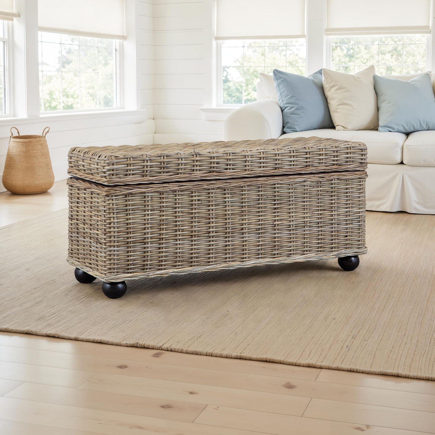 42" Kubu Rattan & Mahogany Lift-Top Storage Trunk